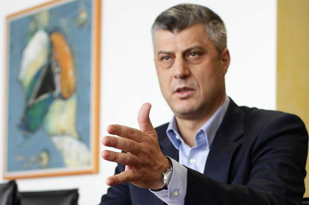 Kosovo's Prime Minister Hashim Thaci speaks during an interview with Reuters in Pristina