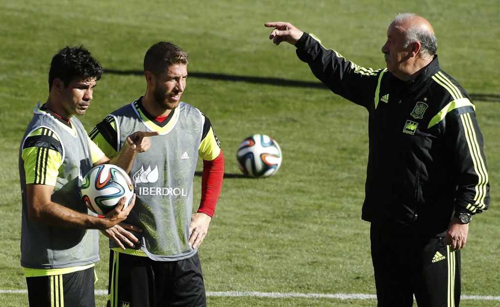 Costa, Ramos and del Bosque participate in Spain's national soccer team training session in Landover, Maryland