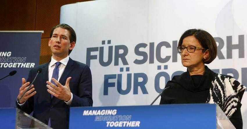 Austrian Foreign Minister Sebastian Kurz (L) and Interior Minister Johanna Mikl-Leitner address a news conference after the conference "Managing Migration Together" in Vienna, Austria, February 24, 2016. REUTERS/Leonhard Foeger